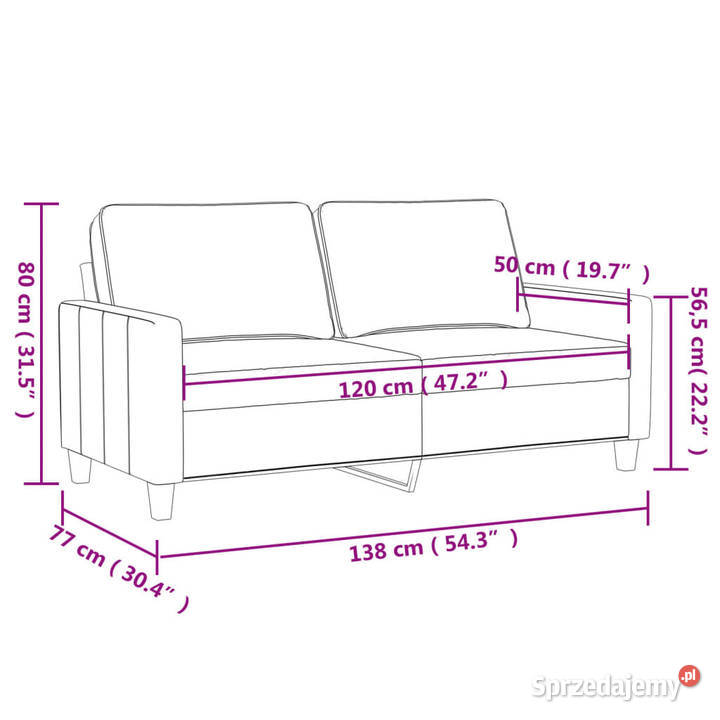 Sofa 2osobowa jasnoszara 120 tapicerowana