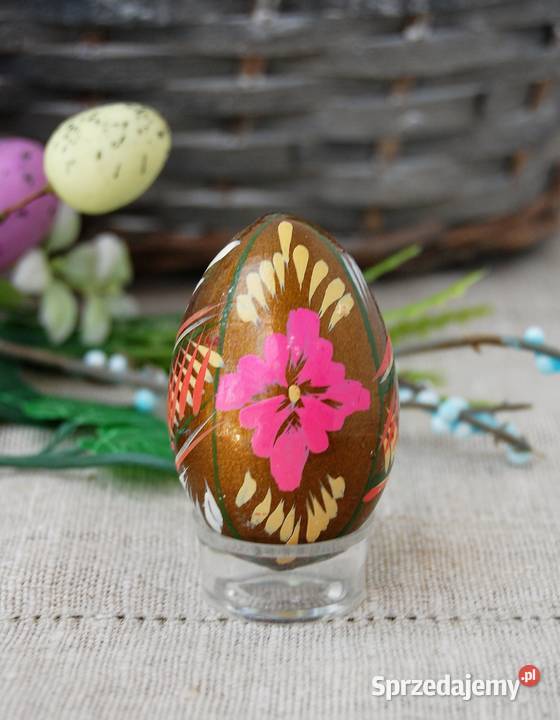 Stara pisanka drewniana malowana Ukraina 6 Dekoracje i ozdoby