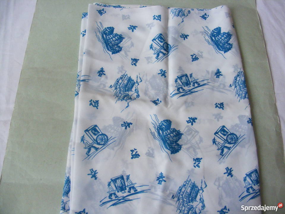 Materiał biały w niebieskie wzory 90 x 250 Oborniki Śląskie