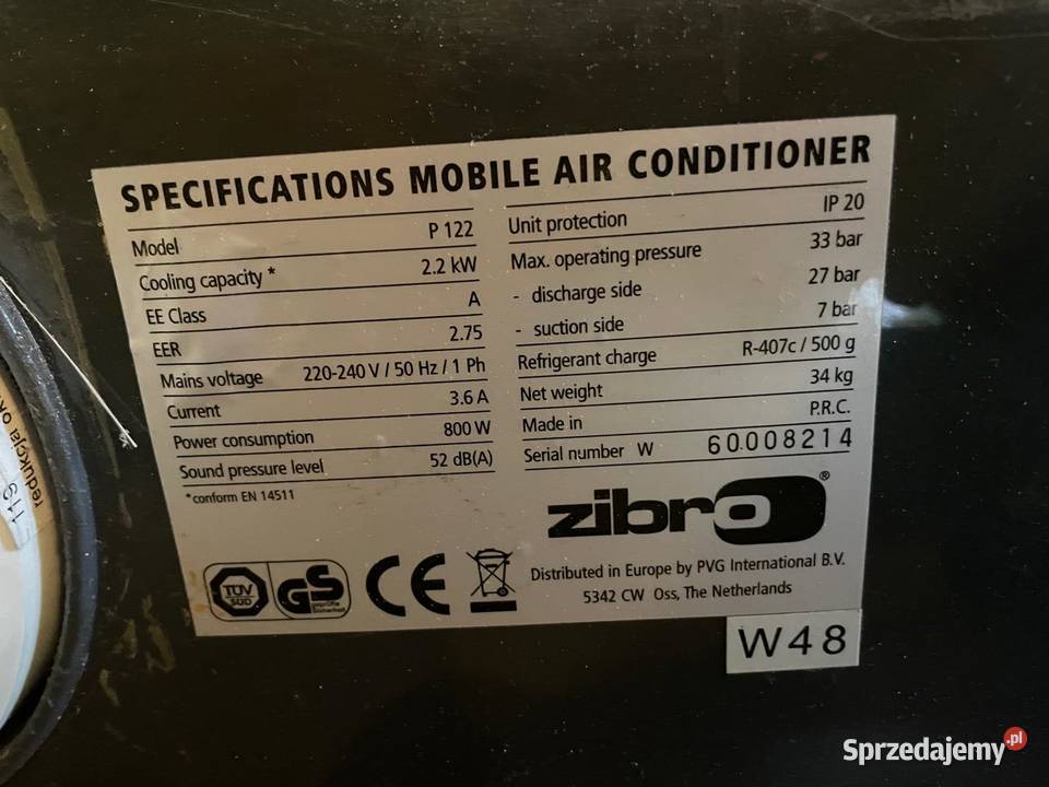 KLIMATYZATOR PRZENOŚNY MONOBLOK ZIBRO P122 22KW Tarnów