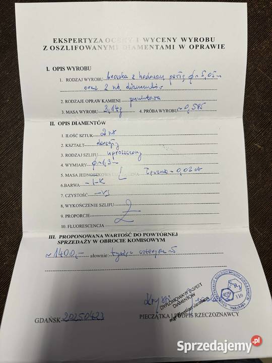 Złota Broszka pr 585 314g z perłą i 2 Diamentów