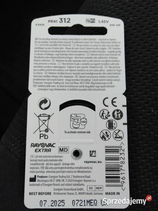 RAYOVAC 6 Baterie Słuchowe 312 MF PR41 ZincAir Jasło