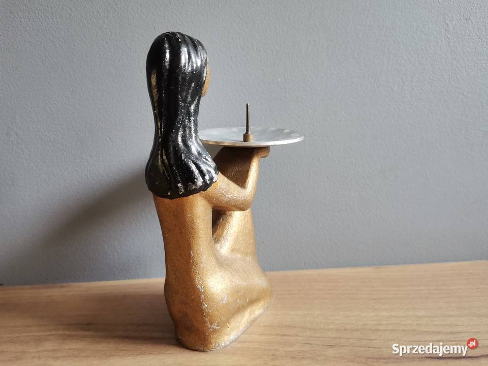 Stary metalowy świecznik figurka Egipcjaka
