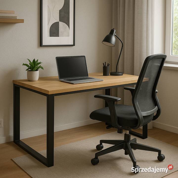 Biurko z Drewna Dębowego Stalowy Stelaż