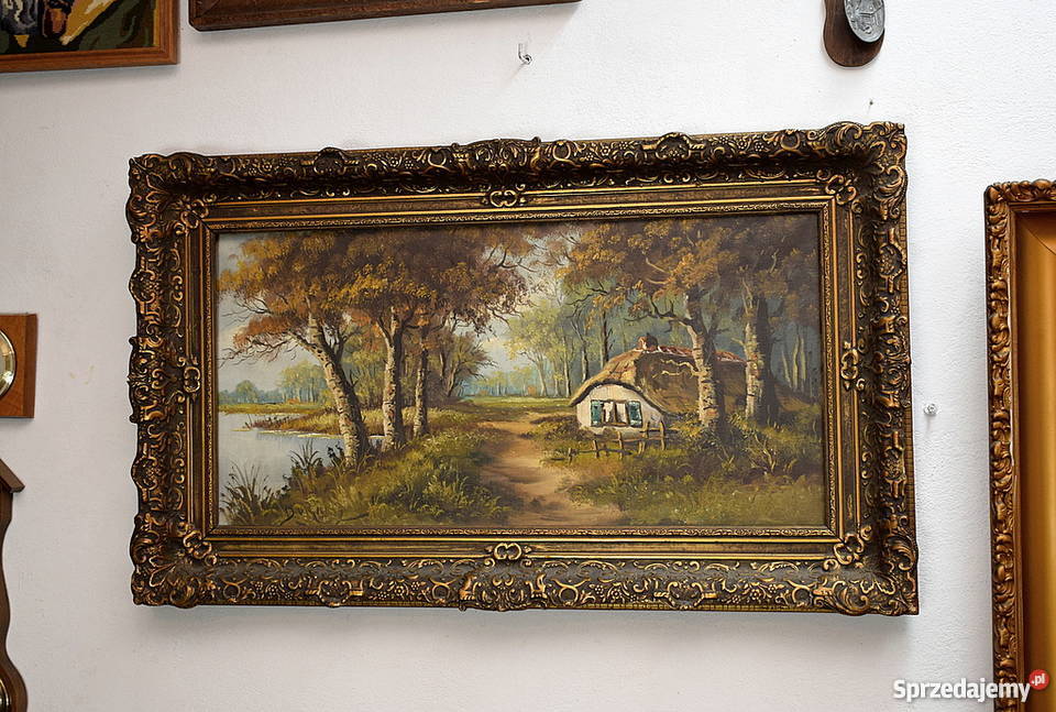 STARY OBRAZ OLEJNY OLEJ NA PŁÓTNIE DUŻY Z RAMĄ Świdnica sprzedam
