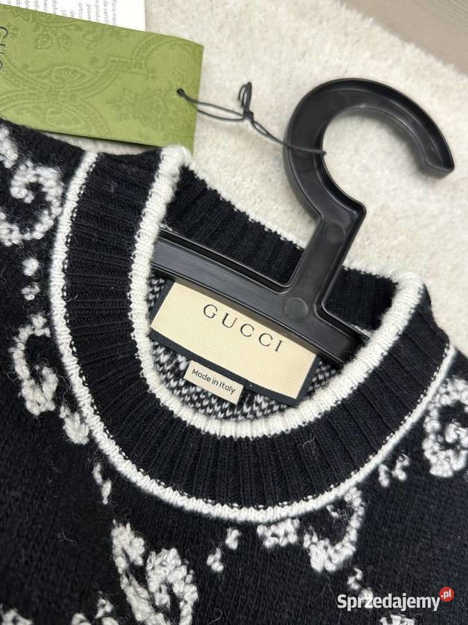 Sweter sweterek czarny biały boucl GG Gucci logo Zabrze
