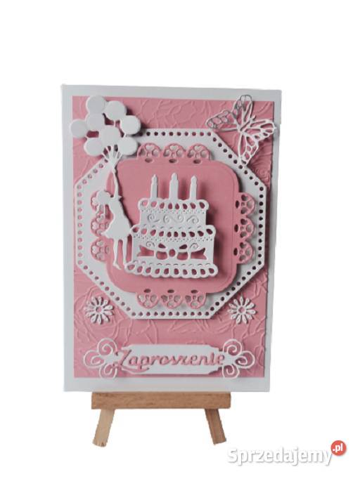 Zaproszenia Urodziny Tort w Ramce B6 Ciemny Róż wielkopolskie Poznań sprzedam