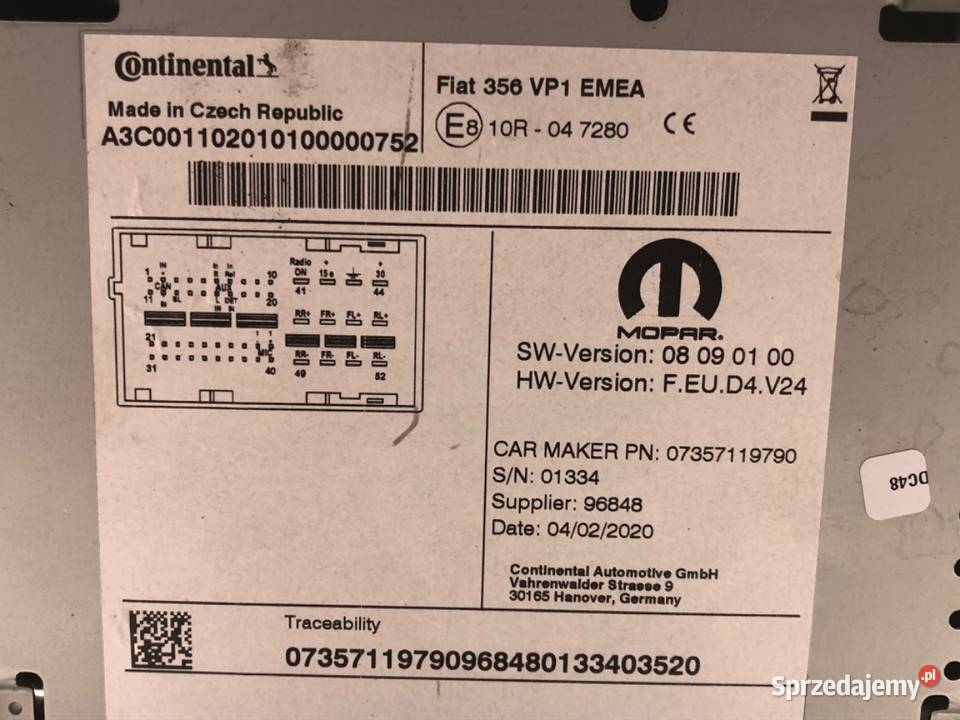RADIO FIAT TIPO 07357119790 ODTWARZACZ