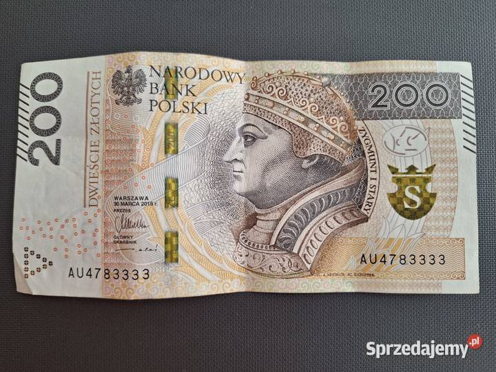 Unikatowy banknot 200 z ciągiem cyfr 3333 Warszawa