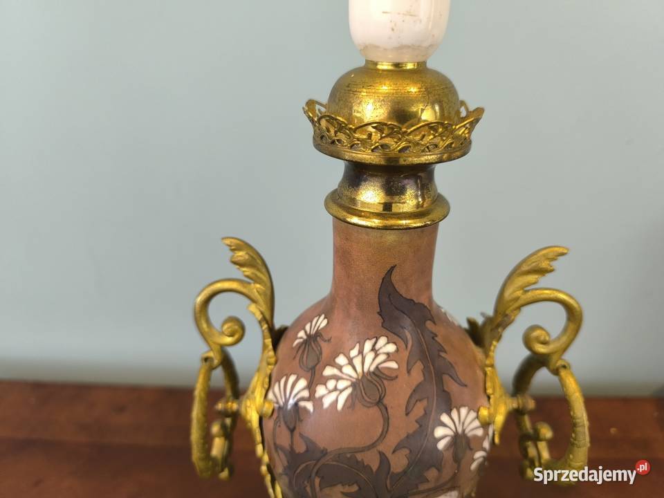 Piękna unikalna lampa mosiądz ceramika malowana Łódź sprzedam