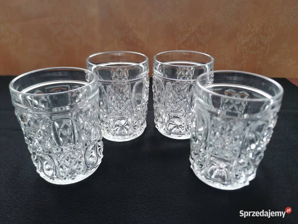 Zestaw 4 szklanych głęboko szlifowanychGrubsze Łódź sprzedam