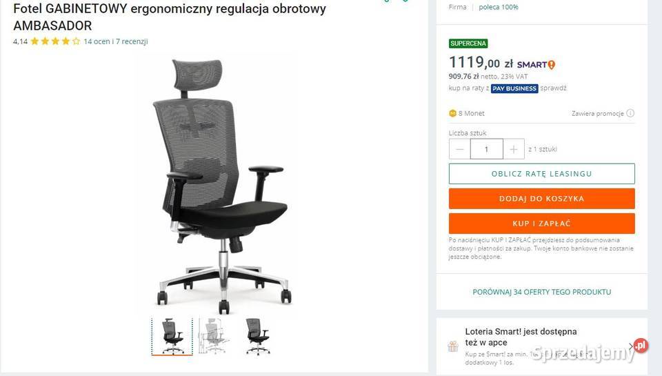 Fotel GABINETOWY ergonomiczny regulacja obrotowy Biłgoraj