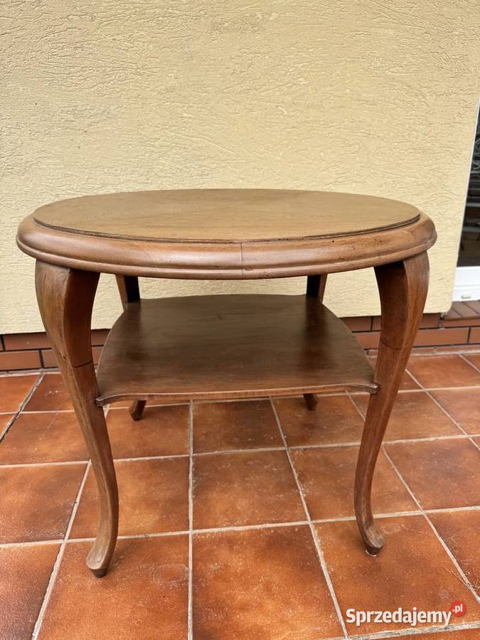 Stolik okrągły kawowy stylowy Ludwikowy z półką mazowieckie Sulbiny