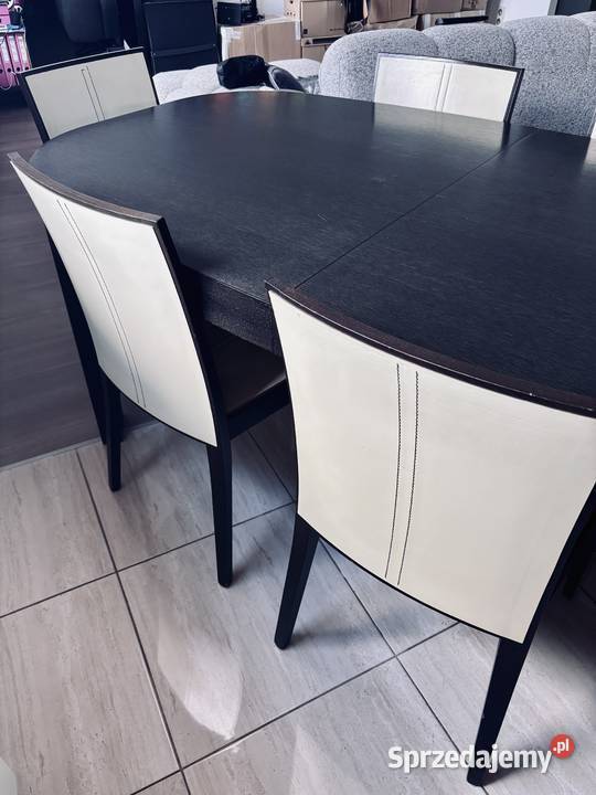 Stół fornirowany 6 krzeseł skórzanych Natuzzi Wrocław