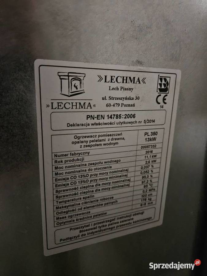 Piec na pellet Lechma model 350 137 KW Kotły i Piece CO Pasłęk sprzedam