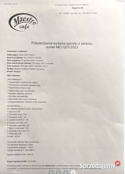 Ekspress Faema duo generalnym przeglądzie Kraków