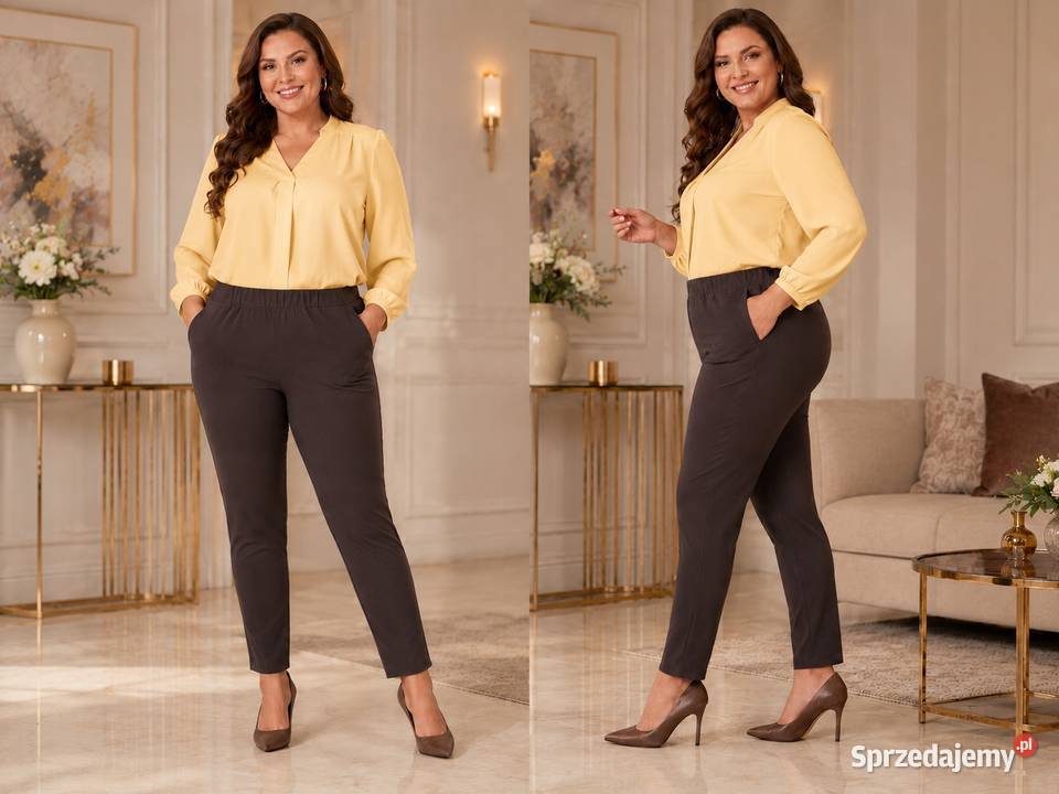 Spodnie damskie plus size Aksel brąz eleganckie kolorowy Pątnów