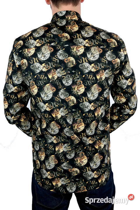 DANIEL BESSI Koszula Męska Fb068 Czarna Wąż Róże Ostrów Wielkopolski
