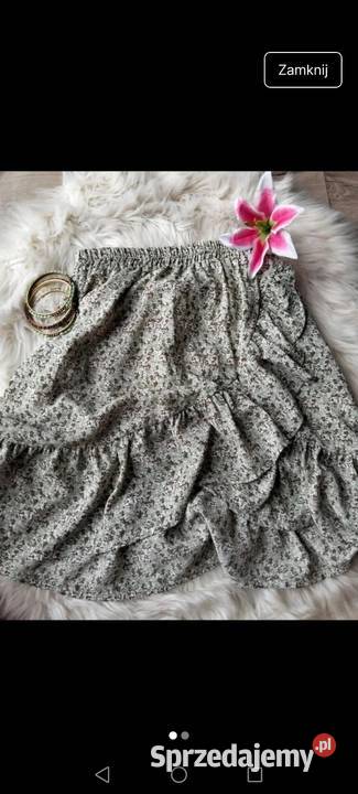 Spódnica z baskinką krótka na gumce khaki kwiaty zielony podkarpackie Krosno