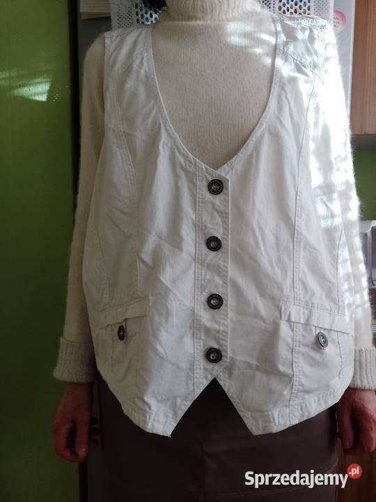 4446XXL3XL Biała dżinsowa kamizelka z patką z Kraków