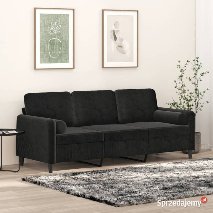 3osobowa sofa z poduszkami czarna 180 aksamit mazowieckie Warszawa