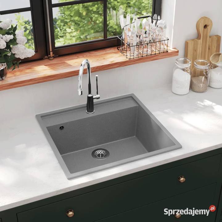 vidaXL Zlew kuchenny z otworem przelewowym szary mazowieckie Warszawa
