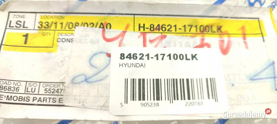 TUNEL ŚRODKOWY PODŁOKIERNIKA SCHOWEK HYUNDAI