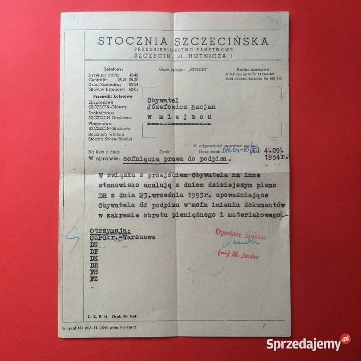1663 Pismo O Upoważnieniu Do Podpisu Józefowicz zachodniopomorskie