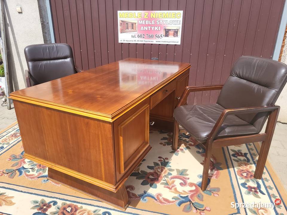 Biurko gabinetowe stylowe orzechowe dwustronne Sypniewo