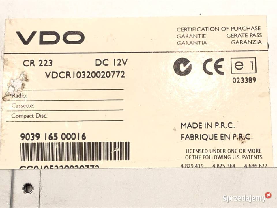 RADIO SKODA FABIA I CR223 0007 ODTWARZACZ