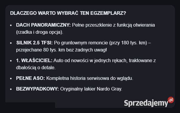 Audi RS Q3 25 TFSI quattro S tronic 340 2015r 2480cm3 łódzkie Rawa Mazowiecka