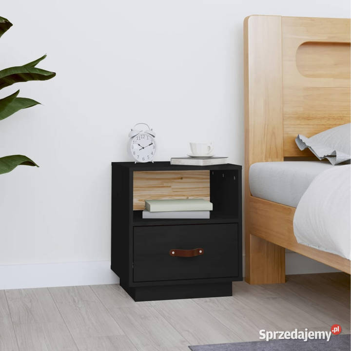 Szafka nocna czarna 40x34x45 lite drewno sosnowe