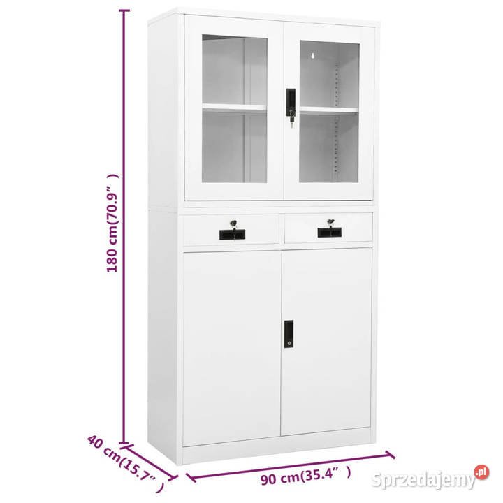 Szafa biurowa biała 90x40x180 stal i szkło