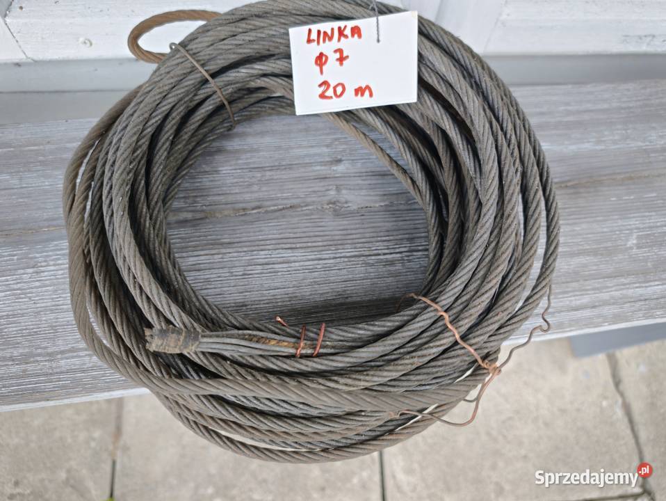 Linka stalowa średnica 7 mm z uchwytem 20 m nowa Budowa Stąporków