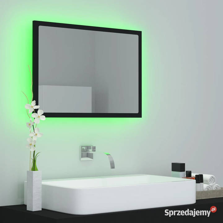 Lustro łazienkowe z LED czarne 60x85x37 akryl Warszawa
