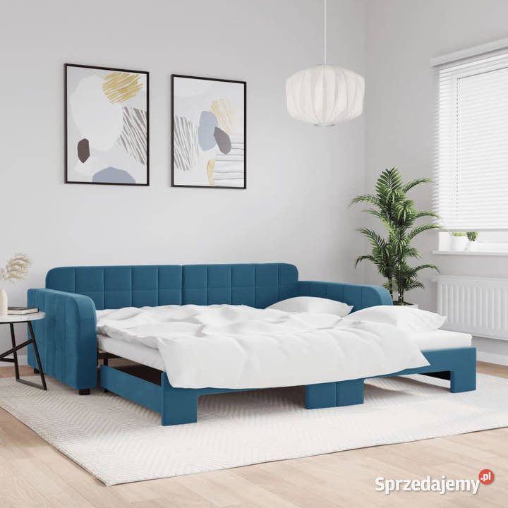 Sofa rozsuwana niebieska aksamit 100x200 mazowieckie Warszawa