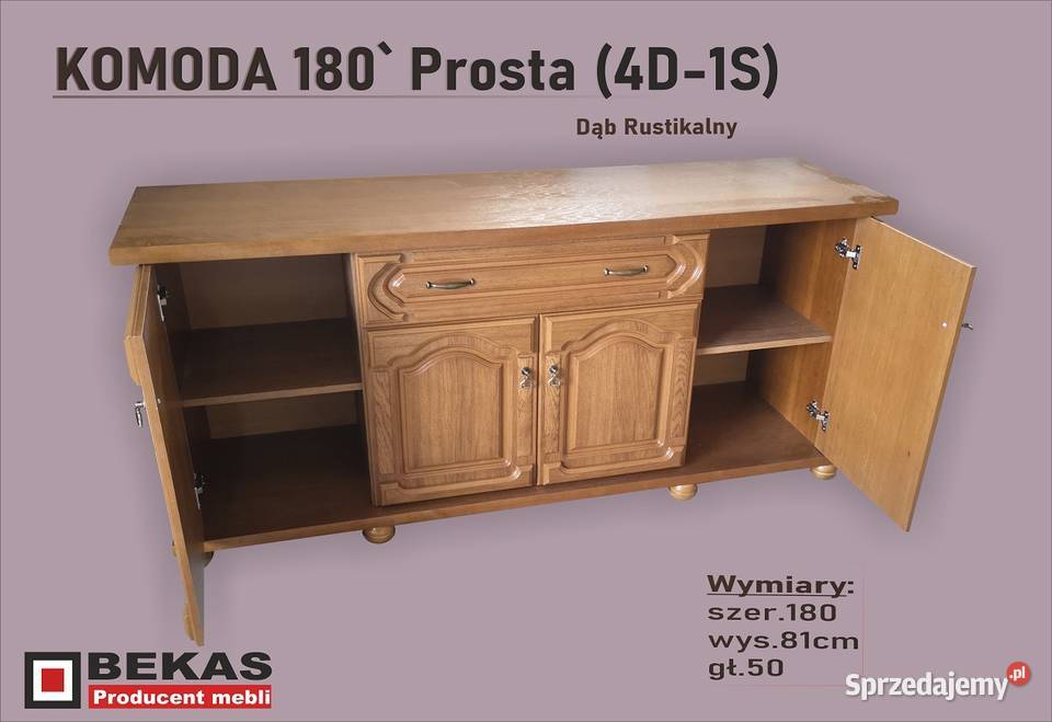 Śliczna Komoda 180 Prosta 4D1S Dąb Naturalny 50cm Pozostałe Włocławek