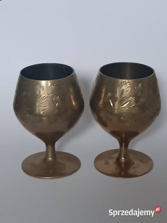 Para mosiężnych pucharków kielichów retro grawer Rzeszów