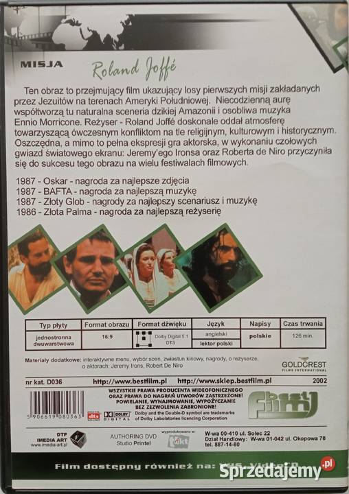 Misja DVD Robert De Niro Jeremy Irons Liam Łódź
