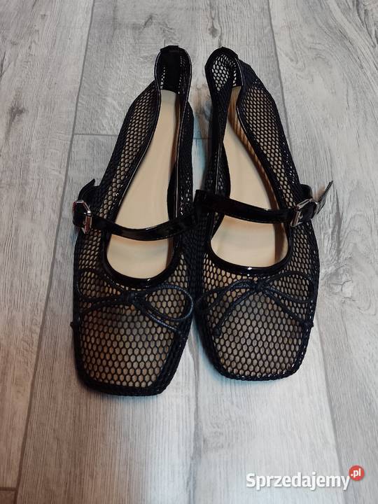 41 Czarne siateczkowe Baleriny wieczorowe z