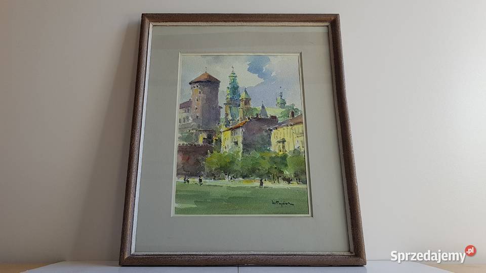 Akwarela szkłem Wawel syg Henryk Sajdak 19051995 Dąbrowa Górnicza