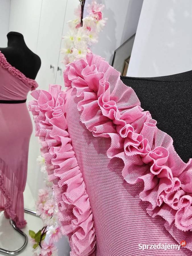 Sukienka koktajlowa asymetryczna maxi z różowy Spódnice i sukienki