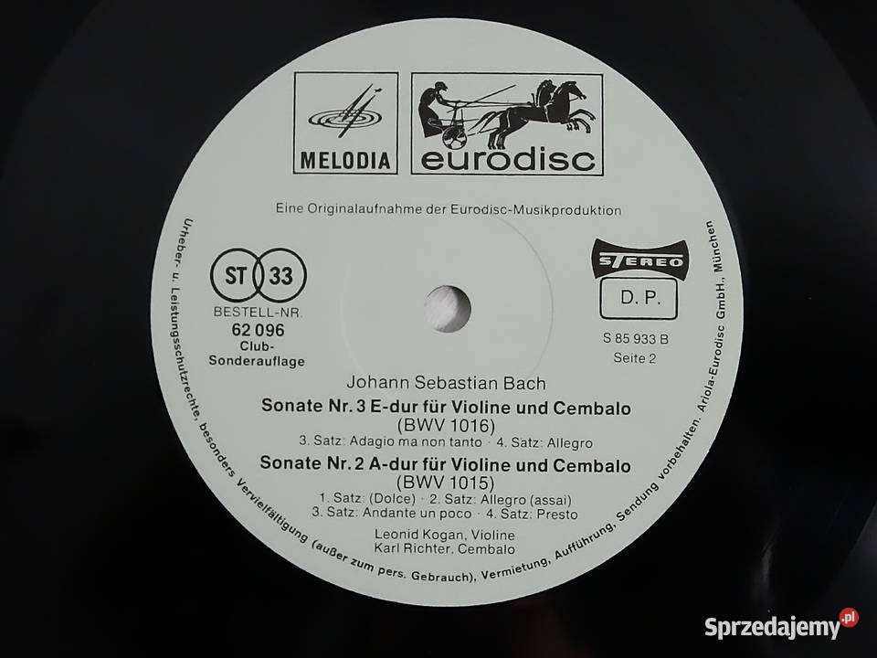 JS Bach Sonaten Fr Violine Und Cembalo 2LP klasyczna Biłgoraj