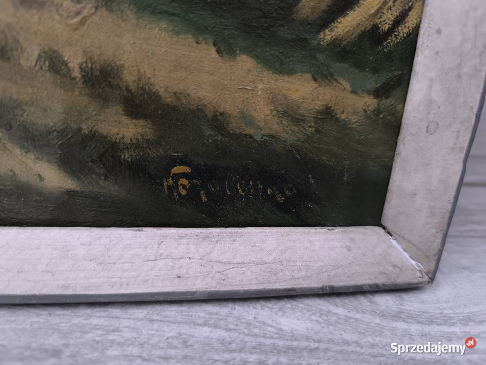 Piękny obraz olejny scena rodzajowa sygnowany Łódź