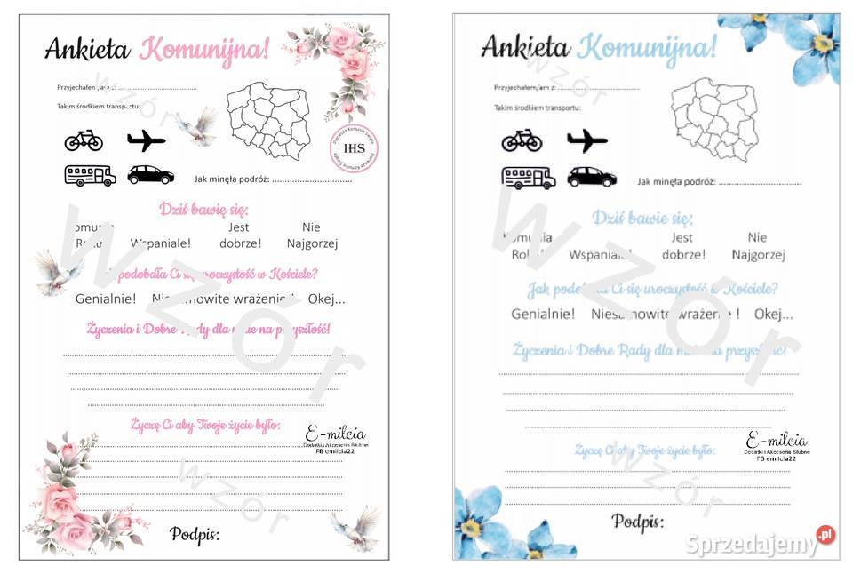 Papeteria Dodatki Komunijne Ankiety Ankieta Zielona Góra