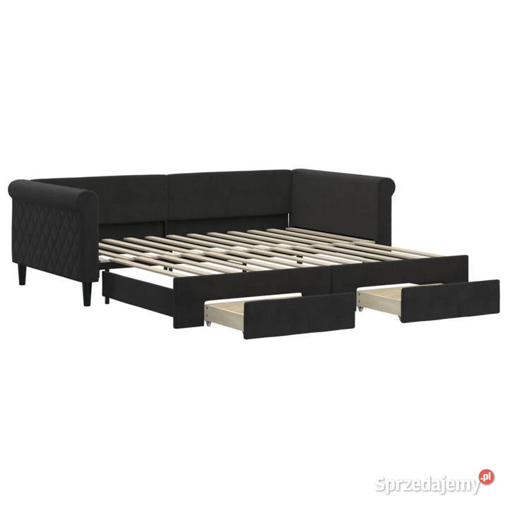 Sofa rozsuwana z szufladami czarna aksamit mazowieckie Warszawa sprzedam