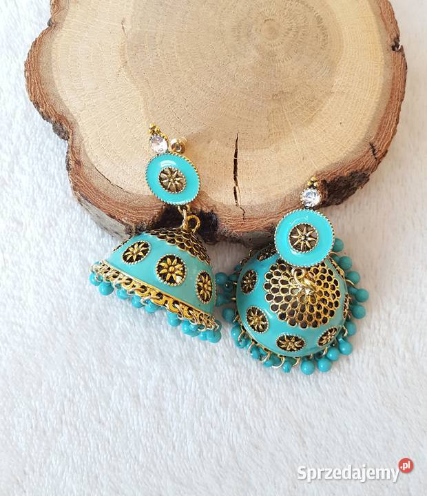 Kolczyki duże boho indyjskie jhumka turkusowe Szczecin sprzedam