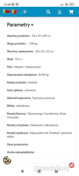 Smoby Czerwony Jeździk z klaksonem RideOn Łódź