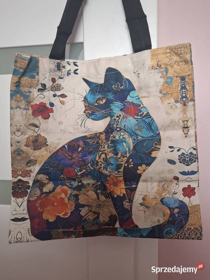Shopperka torba tote bag niebieski kot kwiaty Wąbrzeźno sprzedam
