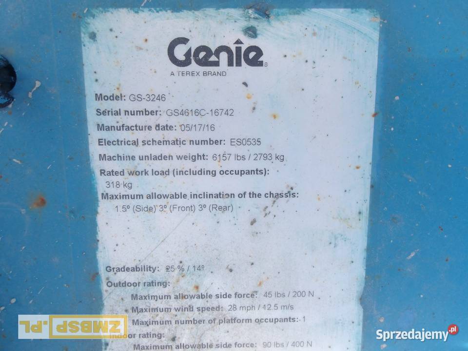 Podnośnik nożycowy zwyżka 12m Genie GS3246 Pleszew